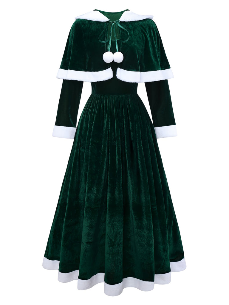 1930s Christmas Mrs. Santa Claus Velvet Dress with Cape - vintage dress, retro fashion