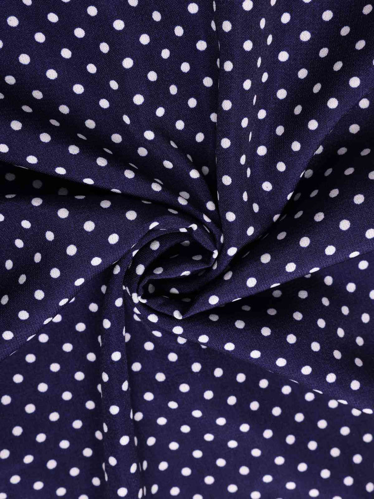 Dark Blue 1930s Polka Dot Ruffled Collar Fishtail Dress - vintage dress, retro fashion