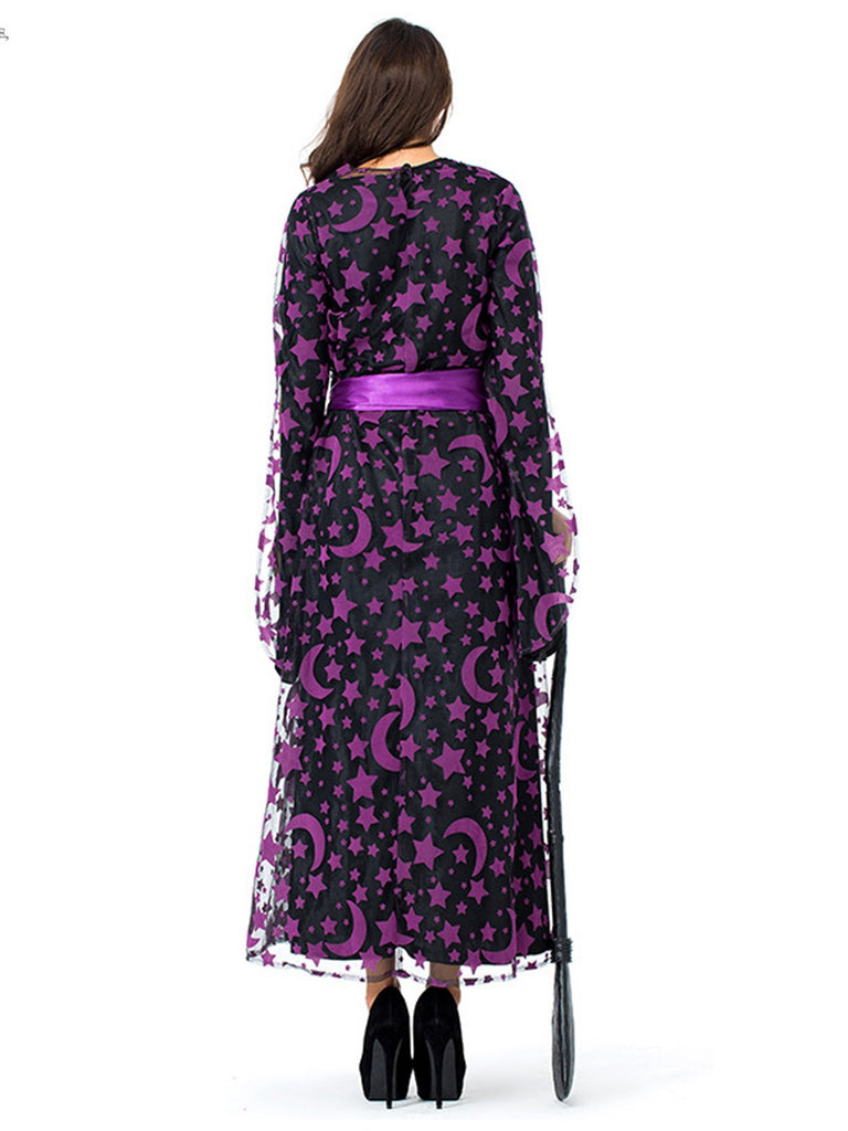 Deep Purple 1930s Star & Moon Batwing Sleeve Witch Dress Set - vintage dress, retro fashion
