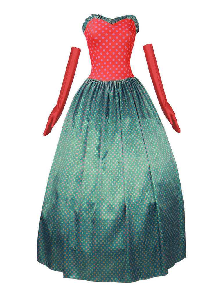 Green 1930s Grinch Martha Cosplay Polka Dot Strapless Dress - vintage dress, retro fashion