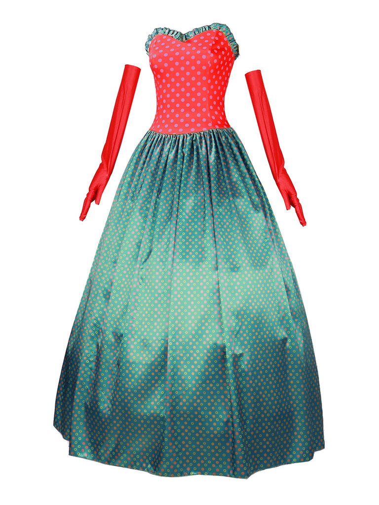 Green 1930s Grinch Martha Cosplay Polka Dot Strapless Dress - vintage dress, retro fashion