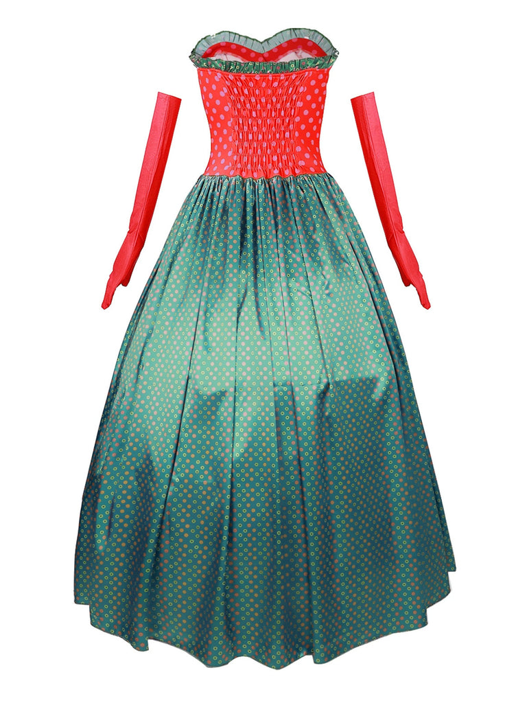 Green 1930s Grinch Martha Cosplay Polka Dot Strapless Dress - vintage dress, retro fashion