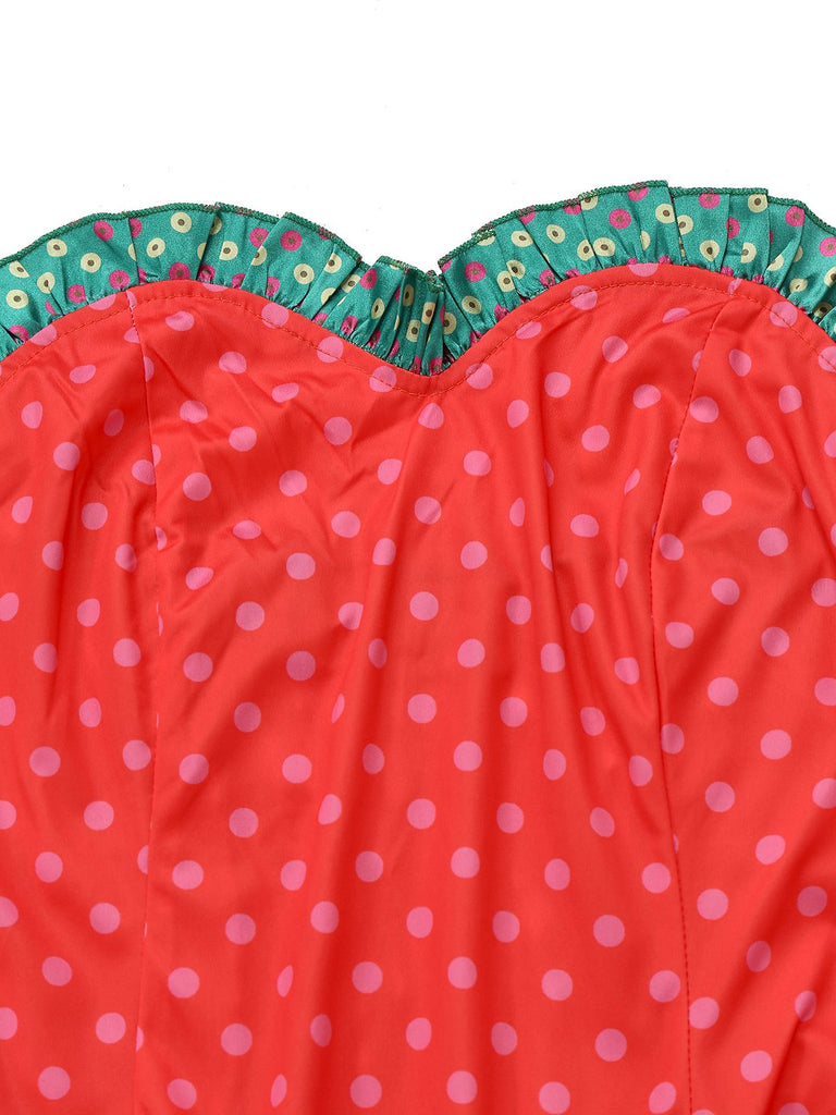 Green 1930s Grinch Martha Cosplay Polka Dot Strapless Dress - vintage dress, retro fashion