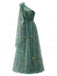 Green 1930s One-Shoulder Floral Embroidered Tulle Maxi Dress - vintage dress, retro fashion, elegant red