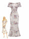Multicolor 1930s Floral Mesh Off-Shoulder Maxi Dress - vintage dress, retro fashion