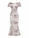 Multicolor 1930s Floral Mesh Off-Shoulder Maxi Dress - vintage dress, retro fashion