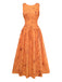 Orange 1930s Cotton Sleeveless Printed Fitted Dress - vintage dress, retro fashion