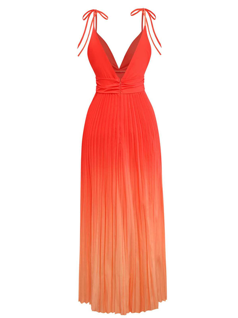 Orange 1930s Slip V-Neck Gradient Pleated Maxi Dress - vintage dress, retro fashion