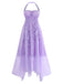 Purple 1930s Halter Ruffle Chiffon Backless Maxi Dress - vintage dress, retro fashion
