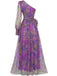 Purple 1930s Mesh One-Shoulder 3D Floral Evening Dress - vintage dress, retro fashion