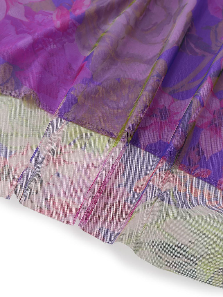 Purple 1930s Mesh One-Shoulder 3D Floral Evening Dress - vintage dress, retro fashion