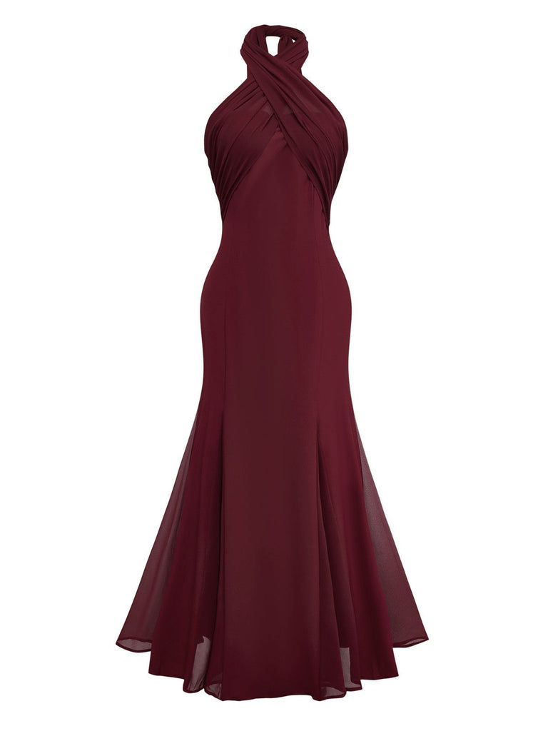 1930s Solid Chiffon Criss Cross Strapless Convertible Dress - vintage dress, retro fashion