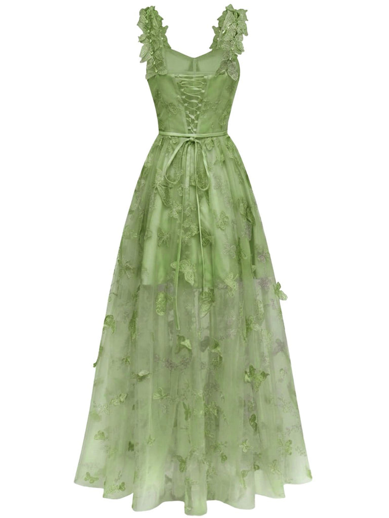 1930s Spaghetti Strap 3D Butterflies Mesh Maxi Dress - vintage dress, retro fashion