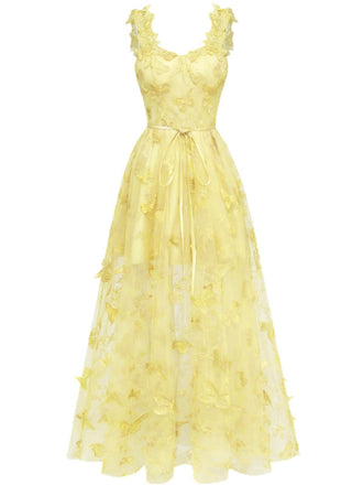 1930s Spaghetti Strap 3D Butterflies Mesh Maxi Dress - vintage dress, retro fashion