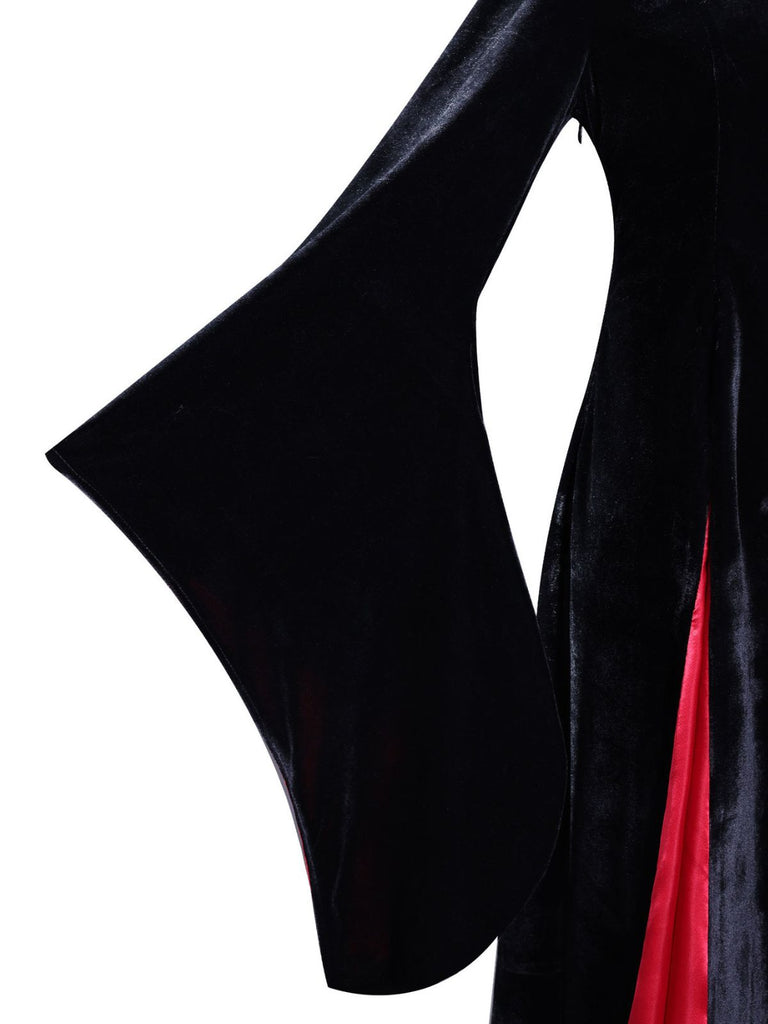 1930s Velvet Bell-Sleeve Wednesday Addams Style Dress - vintage dress, retro fashion