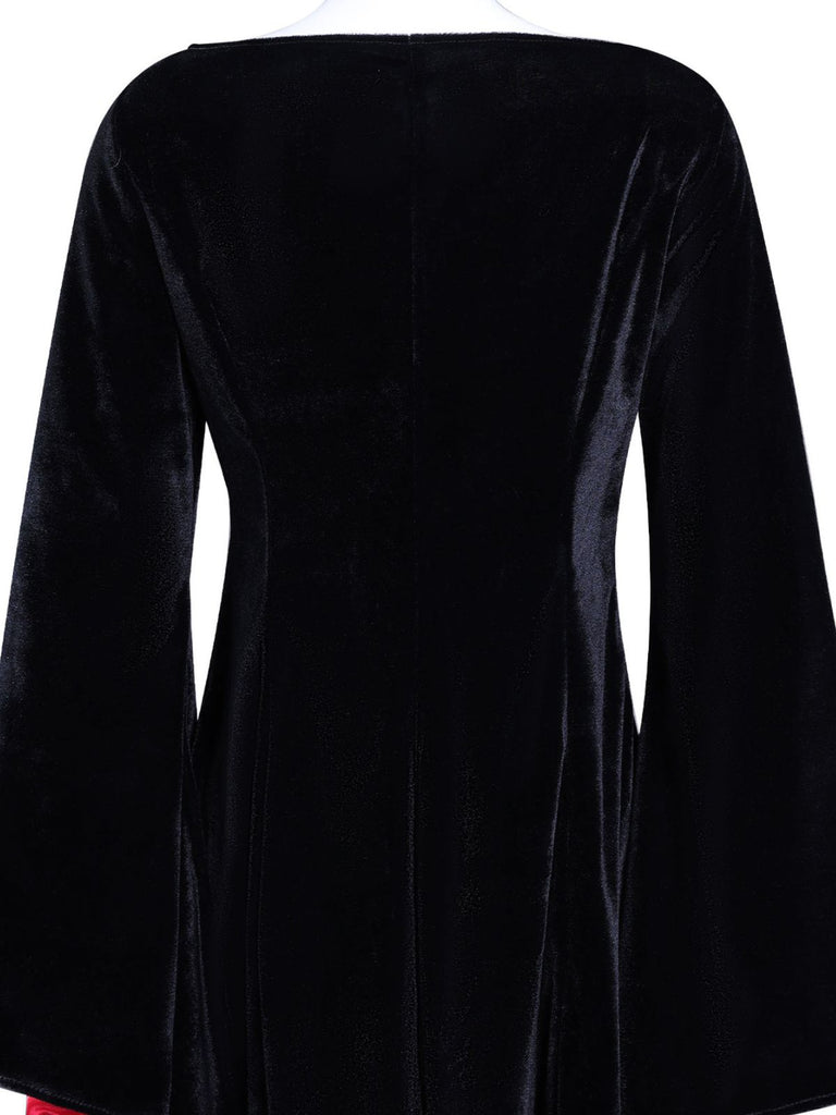 1930s Velvet Bell-Sleeve Wednesday Addams Style Dress - vintage dress, retro fashion