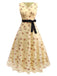 Yellow 1930s Ditsy Floral Mesh Sleeveless Ribbon Dress - vintage dress, retro fashion