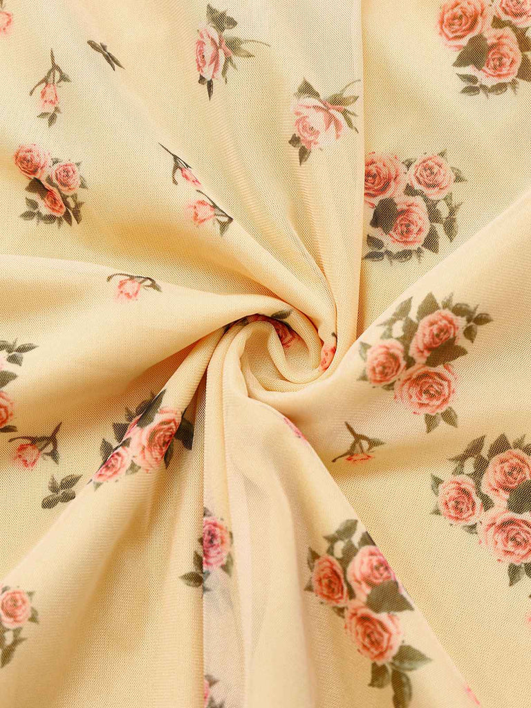 Yellow 1930s Ditsy Floral Mesh Sleeveless Ribbon Dress - vintage dress, retro fashion