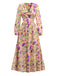 Yellow 1930s Floral Ruffled Deep V-Neck Cutout Dress - vintage dress, retro fashion