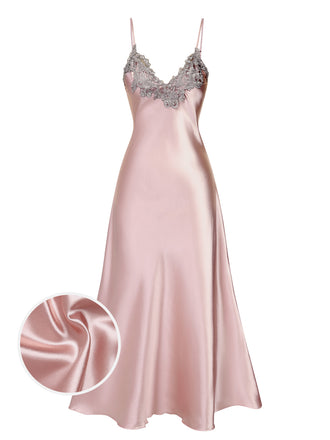 She slips into this 1930s Embroidered Faux Satin S