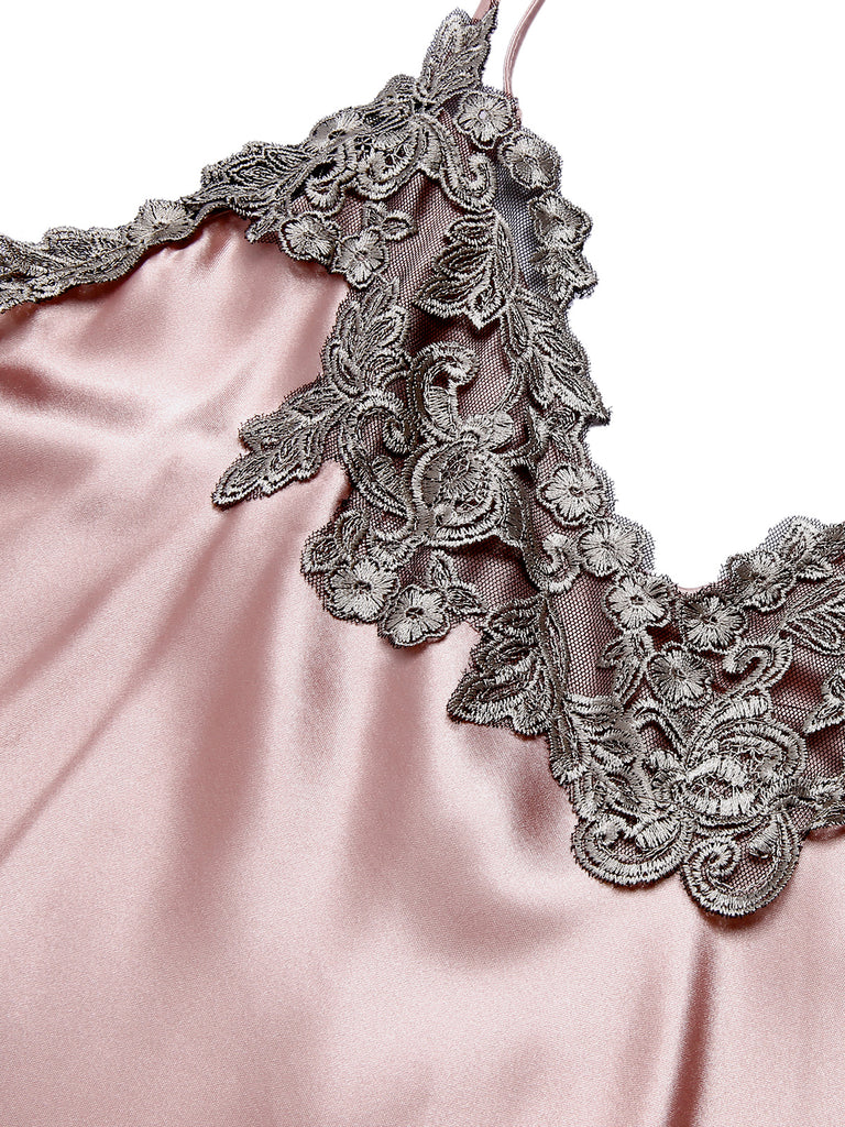 She slips into this 1930s Embroidered Faux Satin S
