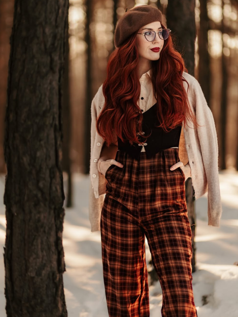 1930s Faux 3PCS Bow Plaid Jumpsuit - vintage jumpsuit, retro fashion