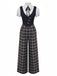 Brown 1930s Faux 3PCS Bow Plaid Jumpsuit, vintage romper, retro jumpsuit - perfect for women who love vintage and retro fashion