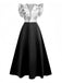1930s Floral Flounce Sleeve V-Neck Patchwork Dress - vintage dress, retro fashion