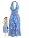 1930s Floral Halter V-Neck Ruffles Pleated Dress - vintage dress, retro fashion, floral print for vintage lovers