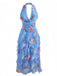 1930s Floral Halter V-Neck Ruffles Pleated Dress - vintage dress, retro fashion, floral print for vintage lovers