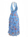 1930s Floral Halter V-Neck Ruffles Pleated Dress - vintage dress, retro fashion, floral print for vintage lovers