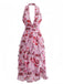 1930s Floral Halter V-Neck Ruffles Pleated Dress - vintage dress, retro fashion, floral print for vintage lovers