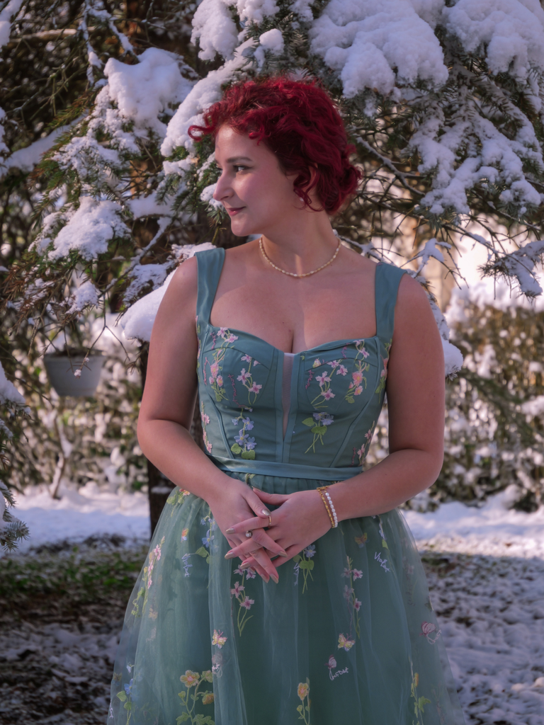 1930s Floral Mesh Boned Lace-Up Dress - vintage dress, retro fashion