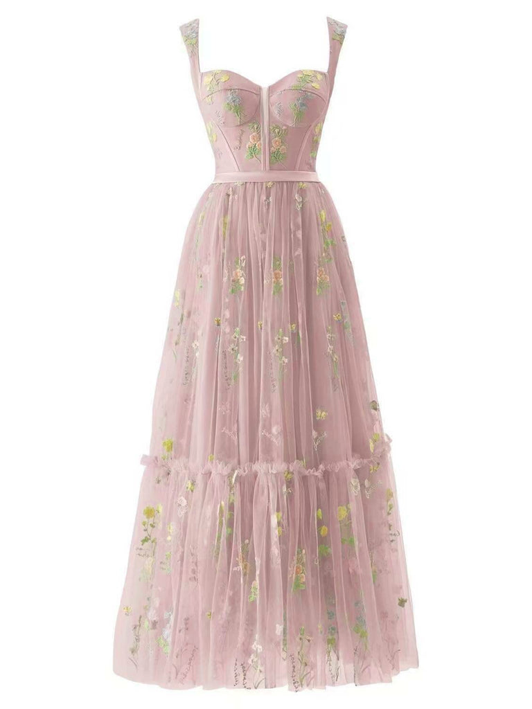 1930s Floral Mesh Boned Lace-Up Dress, classic vintage style elegant retro fashion - Image 12