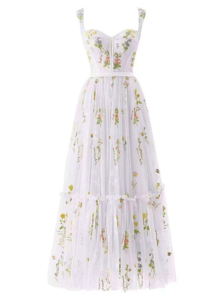 1930s Floral Mesh Boned Lace-Up Dress, classic vintage style elegant retro fashion - Image 15