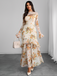 1930s Floral Mesh Ruffle Maxi Dress - vintage dress, retro fashion