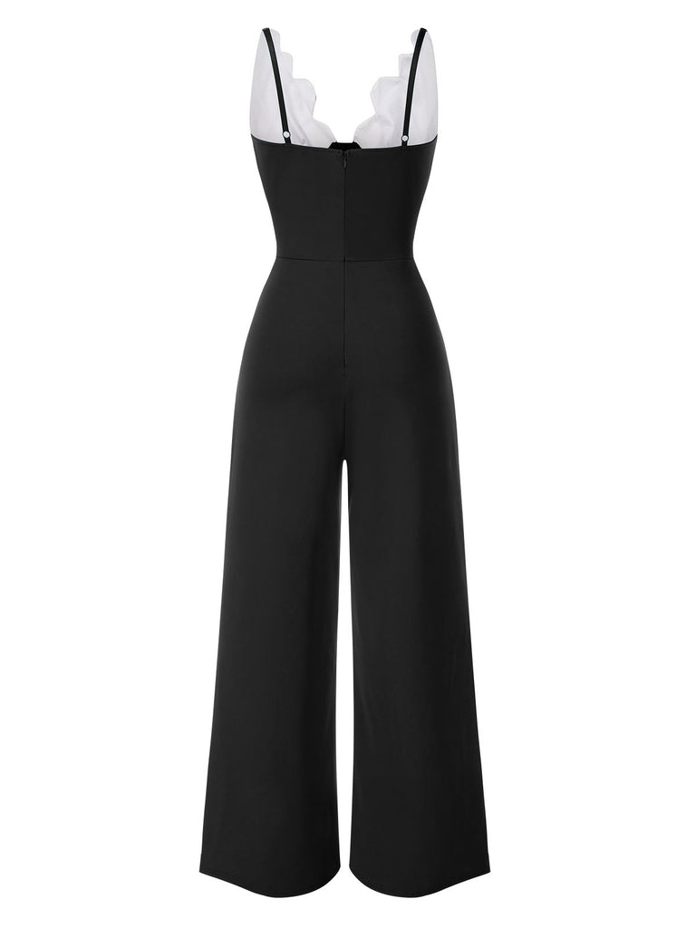 1930s Floral Patchwork V-Neck Straps Jumpsuit - vintage jumpsuit, retro fashion