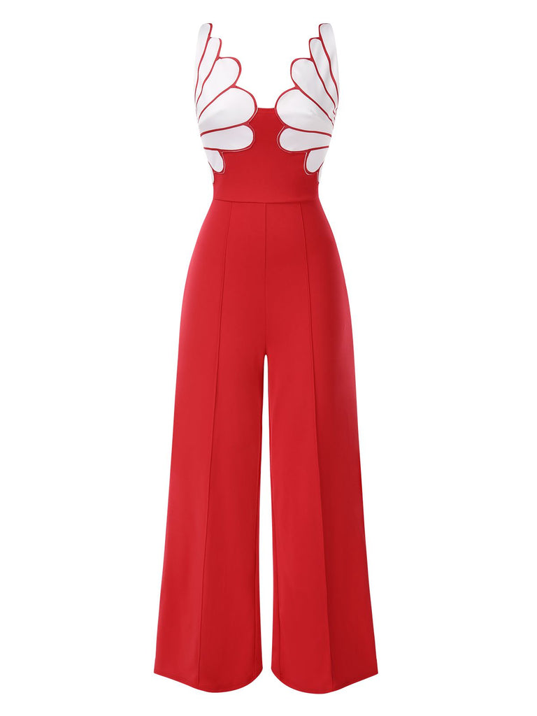 1930s Floral Patchwork V-Neck Straps Jumpsuit - vintage jumpsuit, retro fashion