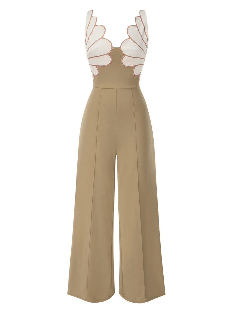 1930s Floral Patchwork V-Neck Straps Jumpsuit - vintage jumpsuit, retro fashion