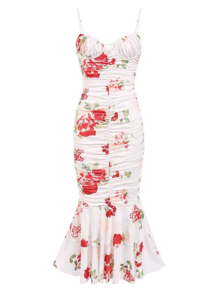 Side view: 1930s 1930s Floral Pleated Ruffled Hem Dress, perfect for retro themed parties, vintage fashion enthusiasts and special occasions