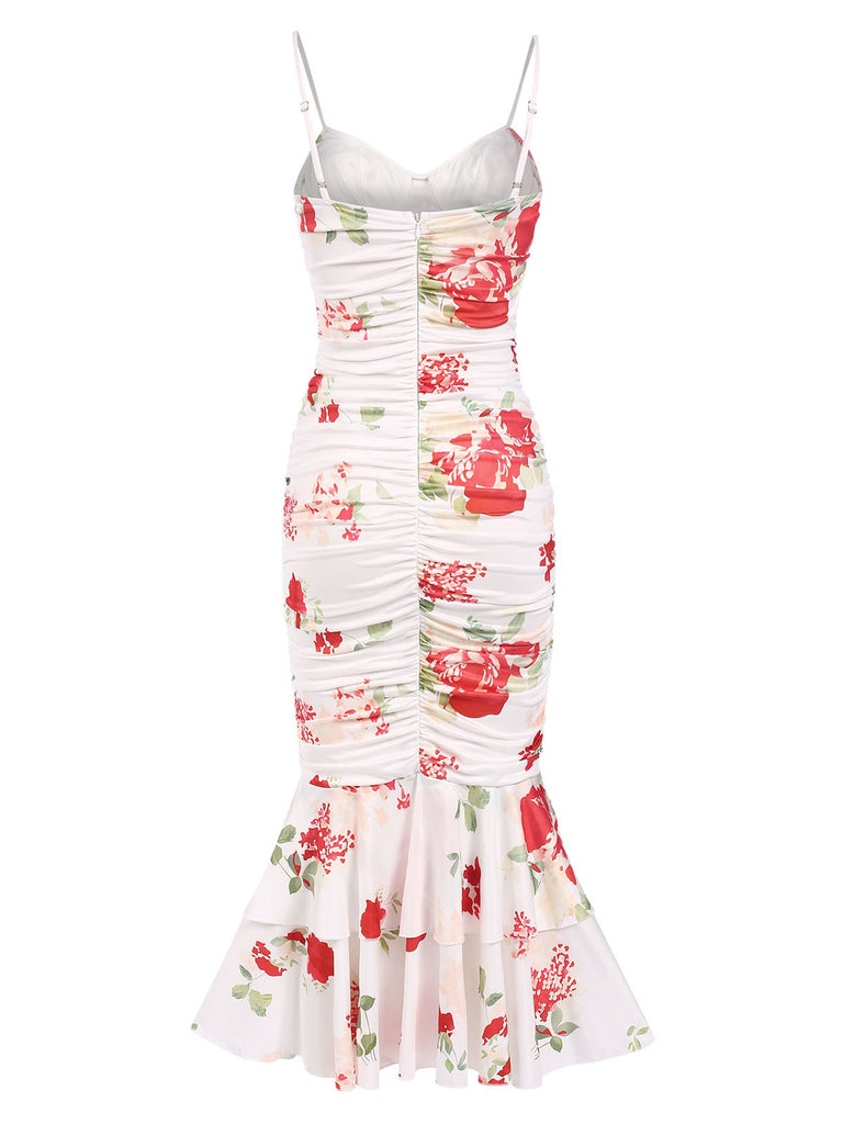 Back view: 1930s 1930s Floral Pleated Ruffled Hem Dress, perfect for retro themed parties, vintage fashion enthusiasts and special occasions
