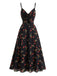 Black 1930s Rose V-Neck Bohemian Slip Dress, vintage dress, retro fashion, women, elegant
