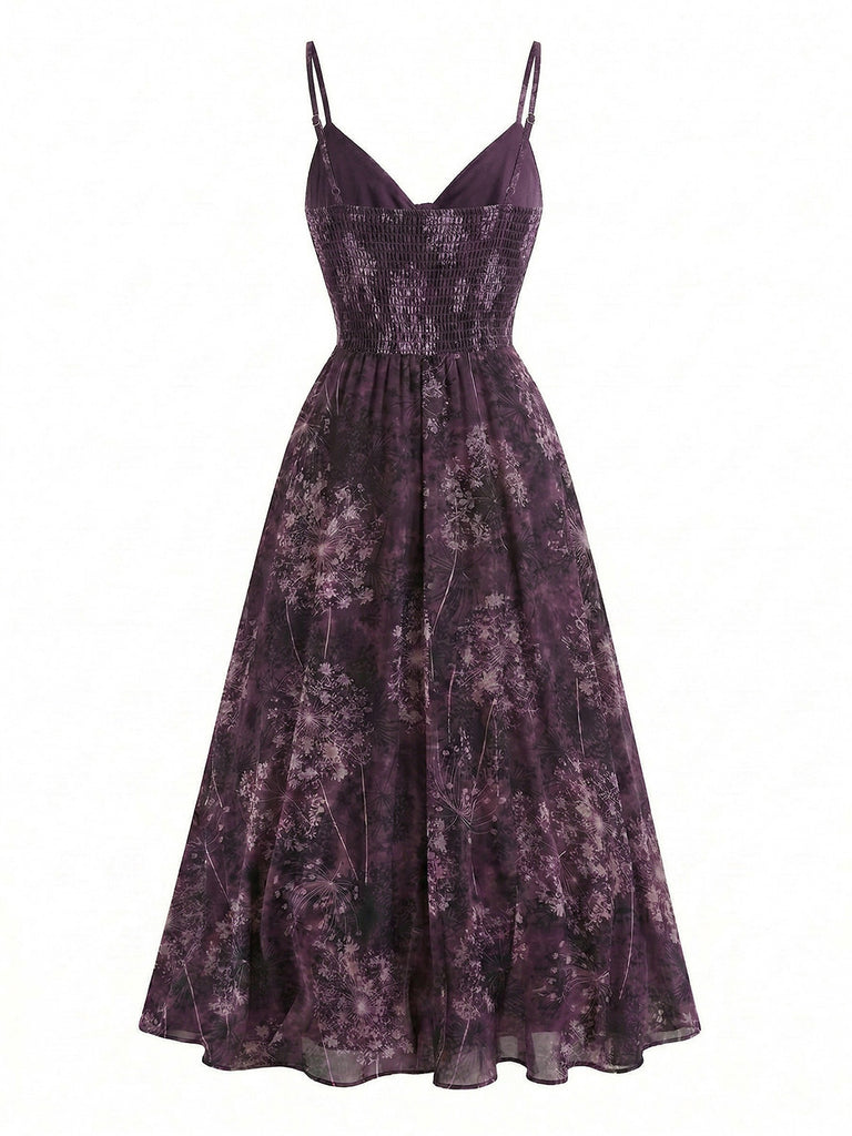 1930s Floral V-Neck Bohemian Slip Dress - vintage dress, retro fashion for women