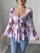 1930s Floral V-Neck Flare Chiffon Blouse - vintage fashion, retro style