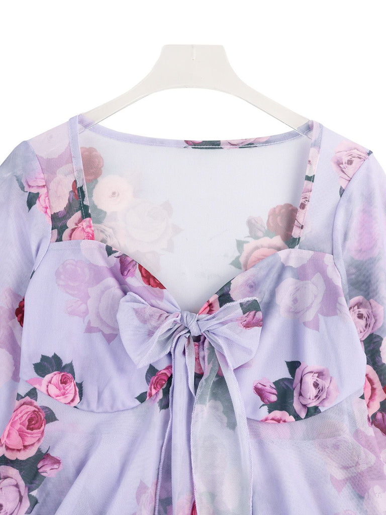 1930s Floral V-Neck Flare Chiffon Blouse - vintage fashion, retro style