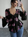 1930s Floral V-Neck Flare Chiffon Blouse - vintage fashion, retro style