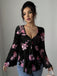 1930s Floral V-Neck Flare Chiffon Blouse - vintage fashion, retro style