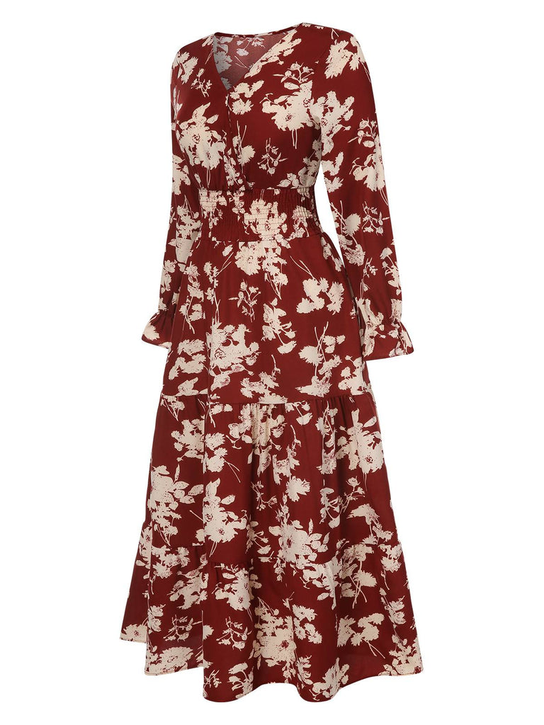 Side view: 1930s 1930s Flower Silhouette V-Neck Ma