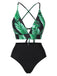 1930s Green Leaves V-Neck Strap Bikini Set - vintage fashion, retro style
