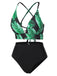 1930s Green Leaves V-Neck Strap Bikini Set - vintage fashion, retro style